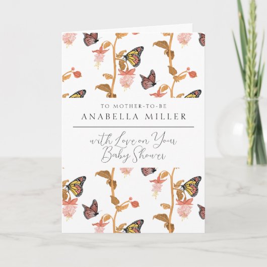 Modern Pink Boho Butterfly Girl Baby shower Kaart (Voorkant)