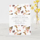 Modern Pink Boho Butterfly Girl Baby shower Kaart (Gele Bloem)