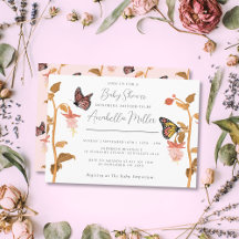 Modern Pink Boho Butterfly Girl Baby shower