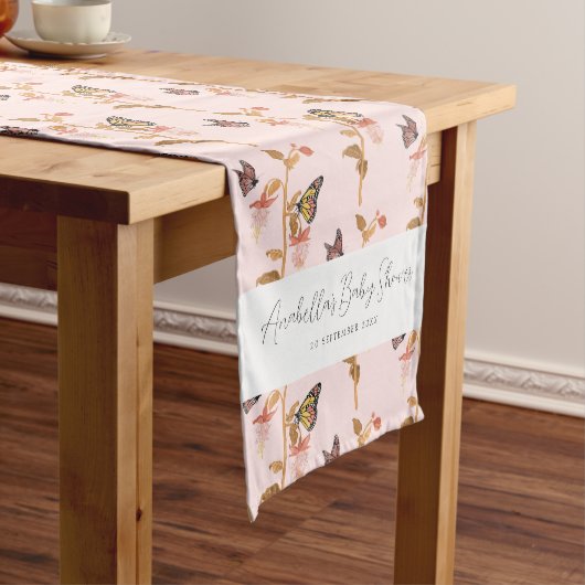 Modern Pink Boho Butterfly Girl Baby shower Korte Tafelloper (Voorbeeld)