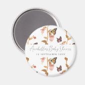 Modern Pink Boho Butterfly Girl Baby shower Magneet (Voorkant / Achterkant)