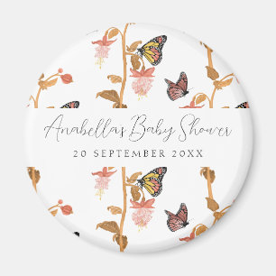 Modern Pink Boho Butterfly Girl Baby shower Magneet