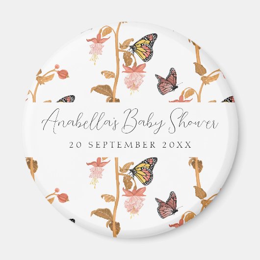 Modern Pink Boho Butterfly Girl Baby shower Magneet (Voorkant)