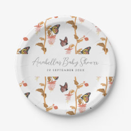 Modern Pink Boho Butterfly Girl Baby shower Papieren Bordje