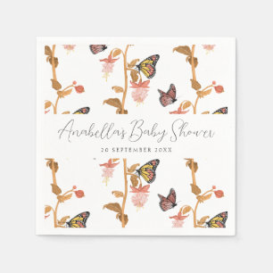 Modern Pink Boho Butterfly Girl Baby shower Servet