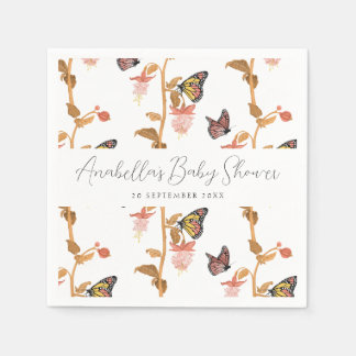 Modern Pink Boho Butterfly Girl Baby shower Servet