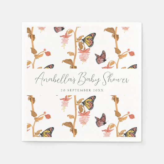 Modern Pink Boho Butterfly Girl Baby shower Servet (Voorkant)