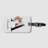 Modern Pink Boho Girly Floral Initiaal A Bagagelabel (Voorkant (horizontaal))
