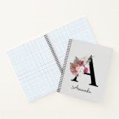 Modern Pink Boho Girly Floral Initiaal A Notitieboek (Binnen)