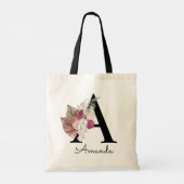 Modern Pink Boho Girly Floral Initiaal A Tote Bag (Achterkant)