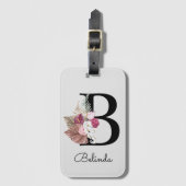 Modern Pink Boho Girly Floral Initiaal B Bagagelabel (Voorkant (verticaal))
