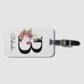 Modern Pink Boho Girly Floral Initiaal B Bagagelabel (Voorkant (horizontaal))