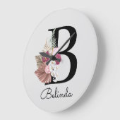 Modern Pink Boho Girly Floral Initiaal B Grote Klok (Hoek)