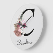 Modern Pink Boho Girly Floral Initiaal C Grote Klok (Hoek)
