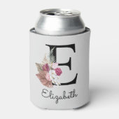 Modern Pink Boho Girly Floral Initiaal E Blikjeskoeler (Blikje Voorkant)