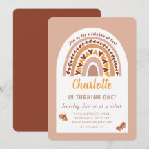 Modern Pink Boho Rainbow 1st Birthday