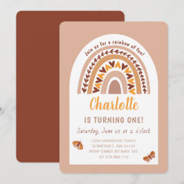 Modern Pink Boho Rainbow 1st Birthday Kaart