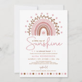Modern Pink Boho Rainbow Sunshine Girl Baby shower Kaart (Voorkant)