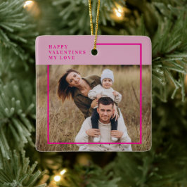 Modern Pink Border Photo Valentine’s Day Keramisch Ornament
