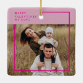 Modern Pink Border Photo Valentine’s Day Keramisch Ornament (Achterkant)
