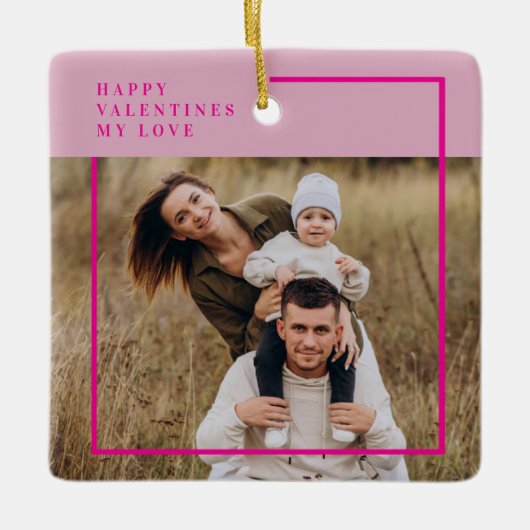Modern Pink Border Photo Valentine’s Day Keramisch Ornament (Voorkant)