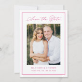 Modern Pink Border Script Photo Wedding Save The Date (Voorkant)