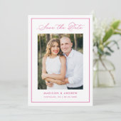 Modern Pink Border Script Photo Wedding Save The Date (Staand voorkant)