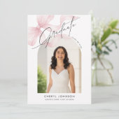 Modern Pink Bow 2 Photo Graduation Announcement Kaart (Staand voorkant)