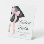 Modern Pink Bow Afstudeerder Party Advies Woorden  Reclamebord Met Voetstuk (Voorkant)
