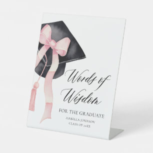 Modern Pink Bow Afstudeerder Party Advies Woorden  Reclamebord Met Voetstuk