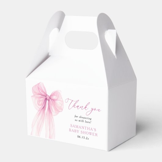 Modern Pink Bow Baby shower Dank u wel Bedankdoosjes (Voorkant Zijde)