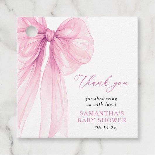 Modern Pink Bow Baby shower Dank u wel Bedankjes Labels (Voorkant)