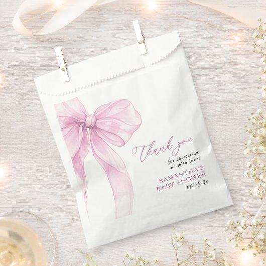 Modern Pink Bow Baby shower Dank u wel Bedankzakje (Geknipt)