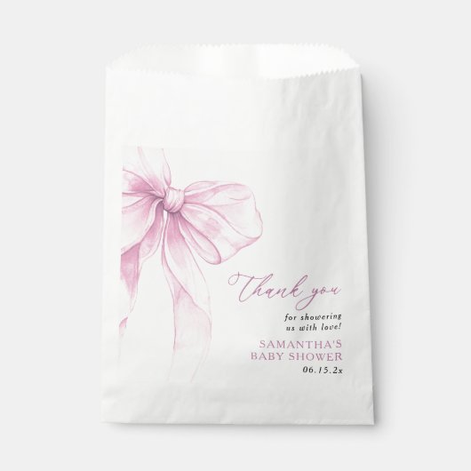 Modern Pink Bow Baby shower Dank u wel Bedankzakje (Voorkant)