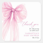 Modern Pink Bow Baby shower Dank u wel Vierkante Sticker (Voorkant)