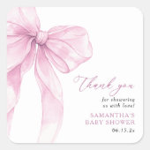 Modern Pink Bow Baby shower Dank u wel Vierkante Sticker (Voorkant)