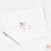 Modern Pink Bow Baby shower Dank u wel Vierkante Sticker (Envelop)