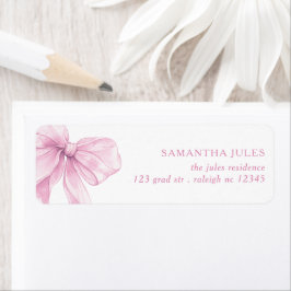 Modern Pink Bow Baby shower Retouradres Etiket