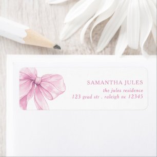 Modern Pink Bow Baby shower Retouradres Etiket