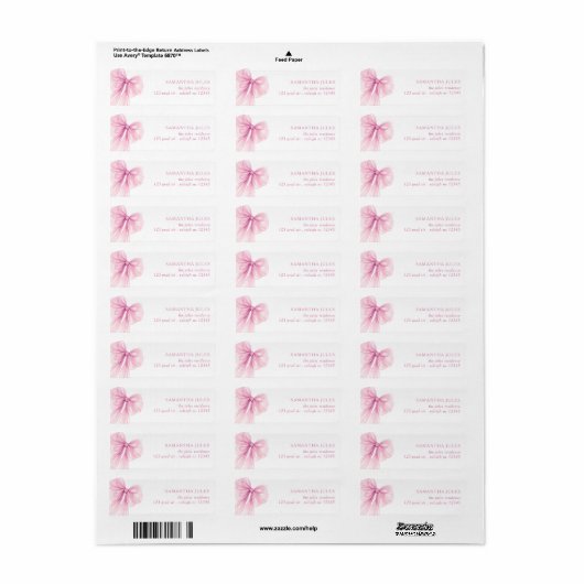 Modern Pink Bow Baby shower Retouradres Etiket (Full Sheet)