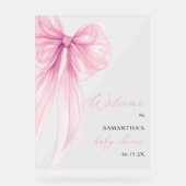 Modern Pink Bow Baby shower Welkom Acryl Bord (Voorkant)