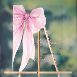 Modern Pink Bow Baby shower Welkom Acryl Bord