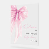 Modern Pink Bow Baby shower Welkom Acryl Bord (Hoek)