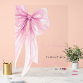 Modern Pink Bow Baby shower Welkom Acryl Bord (Huwelijk)