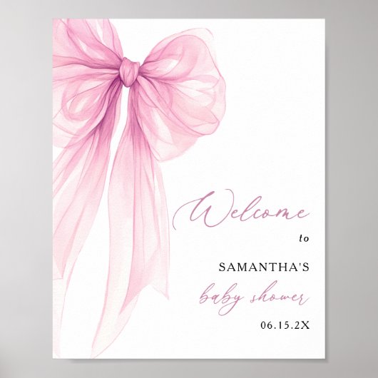 Modern Pink Bow Baby shower Welkom Poster (Voorkant)