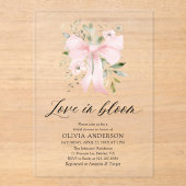 Modern Pink Bow Bloemen Liefde in Bloom Vrijgezell Acryl Uitnodigingen (Voorkant)