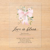 Modern Pink Bow Bloemen Liefde in Bloom Vrijgezell Acryl Uitnodigingen (Voorkant)