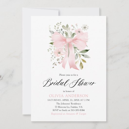 Modern Pink Bow Bloemen Liefde in Bloom Vrijgezell Kaart (Voorkant)