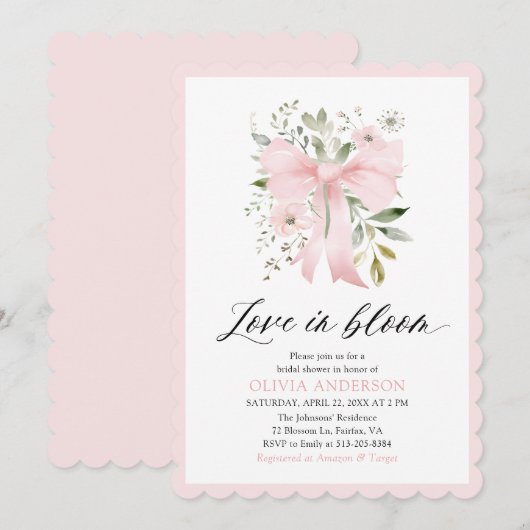 Modern Pink Bow Bloemen Liefde in Bloom Vrijgezell Kaart (Voorkant / Achterkant)