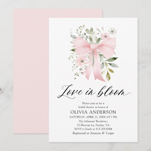 Modern Pink Bow Bloemen Liefde in Bloom Vrijgezell Kaart (Voorkant / Achterkant)